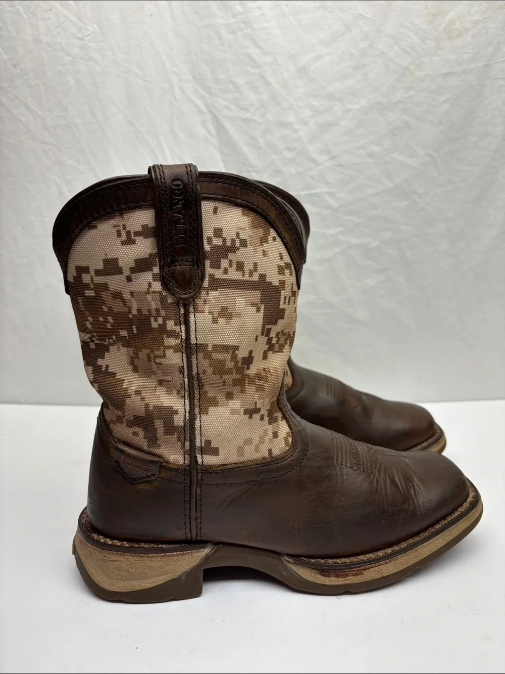 Durango Brown Leather & Digital Camo Western Boots, sz 3 little boy
